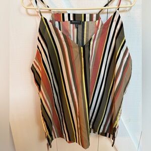 Madison Striped V-Neck Cami Tank Top - Coral, Olive, Black, White, Yellow